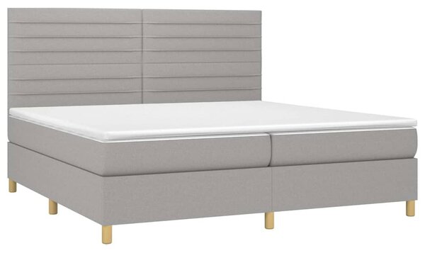 Box spring postel s matrací a LED světle šedá 200x200 cm textil 3135541