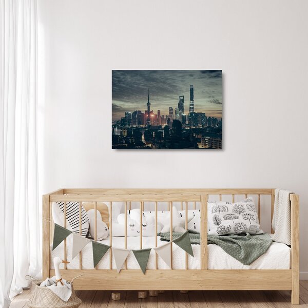 Skleněný obraz města za soumraku (70x50 cm)
