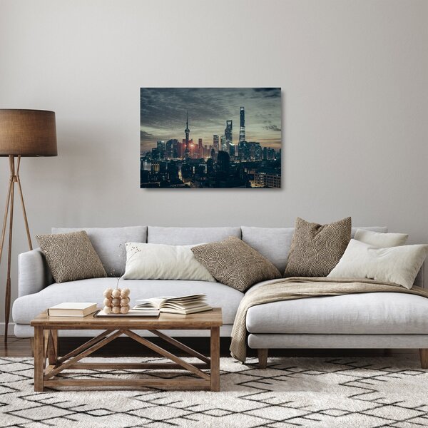 Skleněný obraz města za soumraku (70x50 cm)