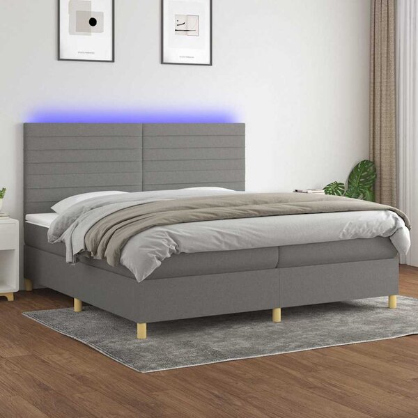 Box spring postel s matrací a LED tmavě šedá 200x200 cm textil 3135542