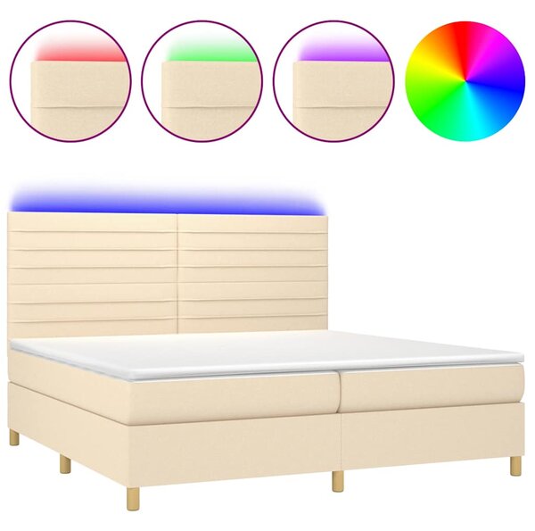 Box spring postel s matrací a LED krémová 200x200 cm textil 3135546