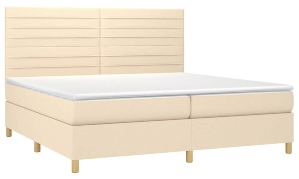Box spring postel s matrací a LED krémová 200x200 cm textil 3135546