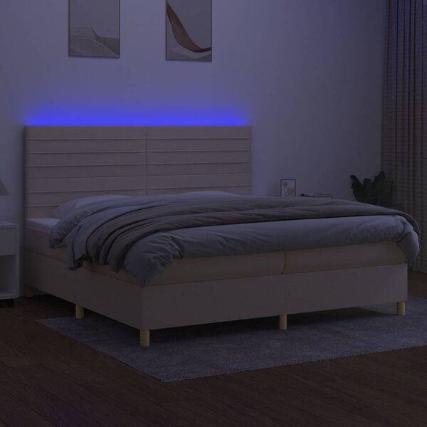 Box spring postel s matrací a LED krémová 200x200 cm textil 3135546
