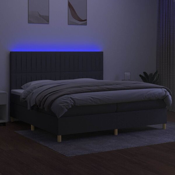 Box spring postel s matrací a LED tmavě šedá 200x200 cm textil 3135622