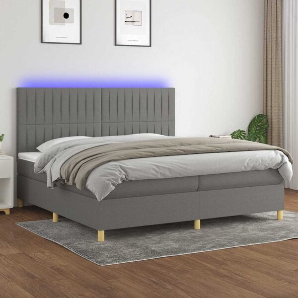 Box spring postel s matrací a LED tmavě šedá 200x200 cm textil 3135622