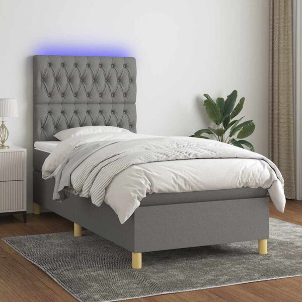 Box spring postel s matrací a LED tmavě šedá 80 x 200 cm textil 3135630