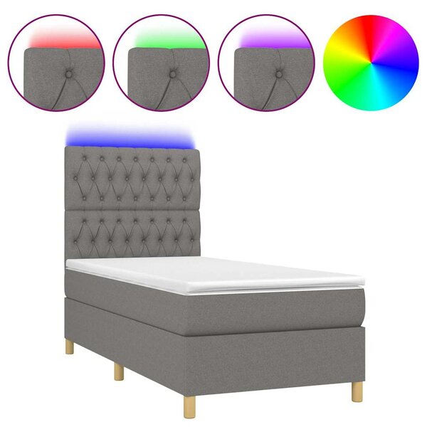 Box spring postel s matrací a LED tmavě šedá 80 x 200 cm textil 3135630