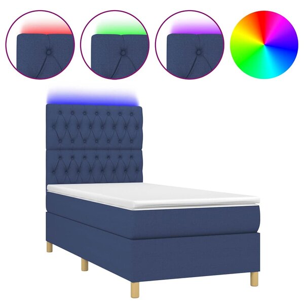 Box spring postel s matrací a LED modrá 80 x 200 cm textil 3135635