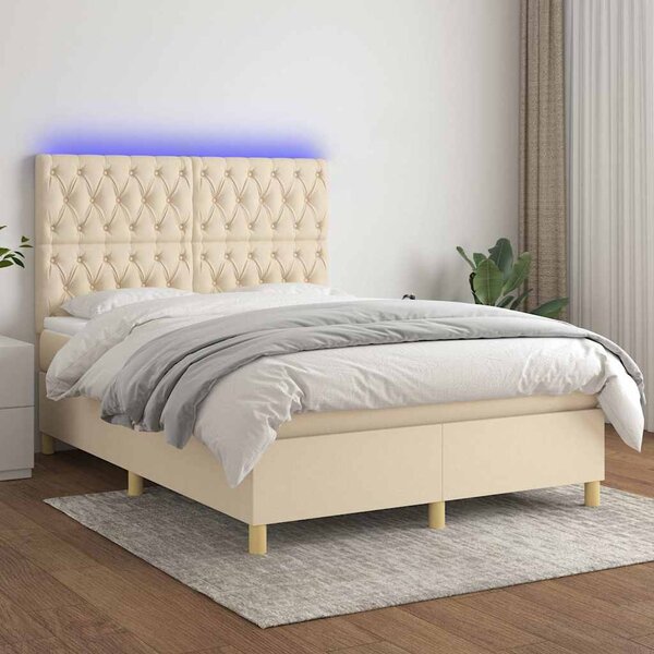 Box spring postel s matrací a LED krémová 140x190 cm textil 3135674