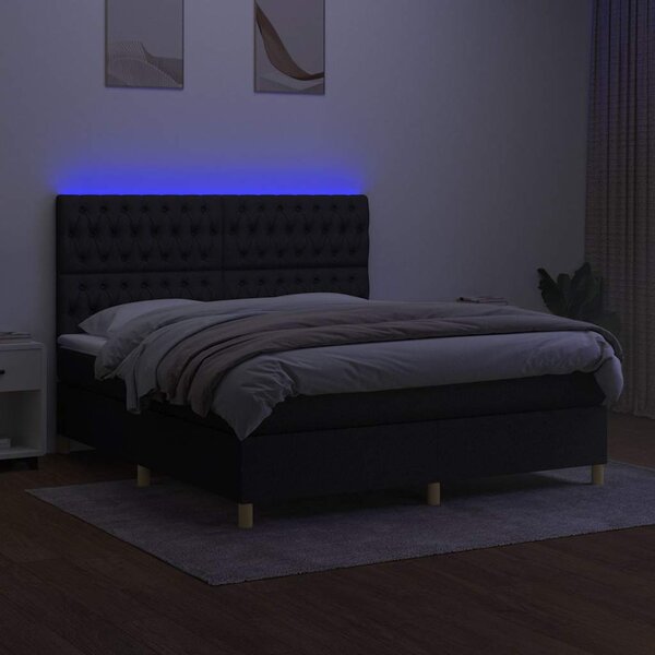 Box spring postel s matrací a LED černá 160x200 cm textil 3135687