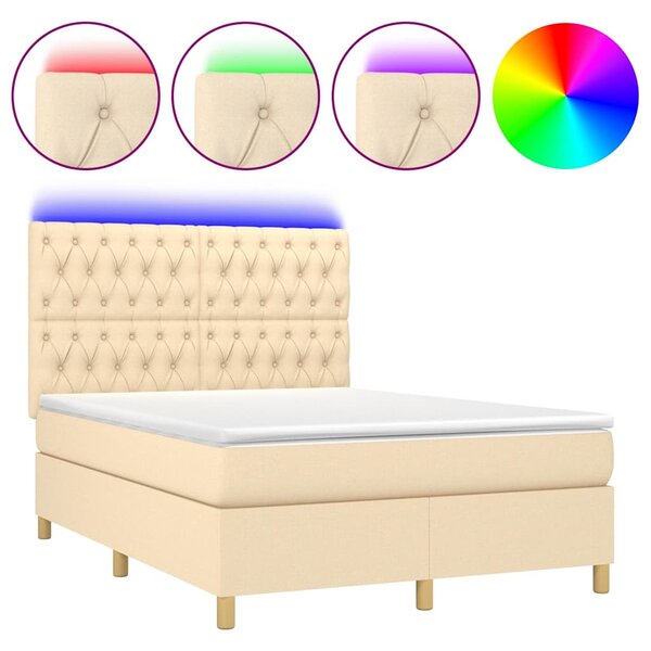 Box spring postel s matrací a LED krémová 140x190 cm textil 3135674