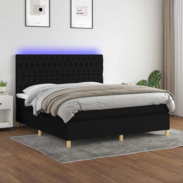 Box spring postel s matrací a LED černá 160x200 cm textil 3135687