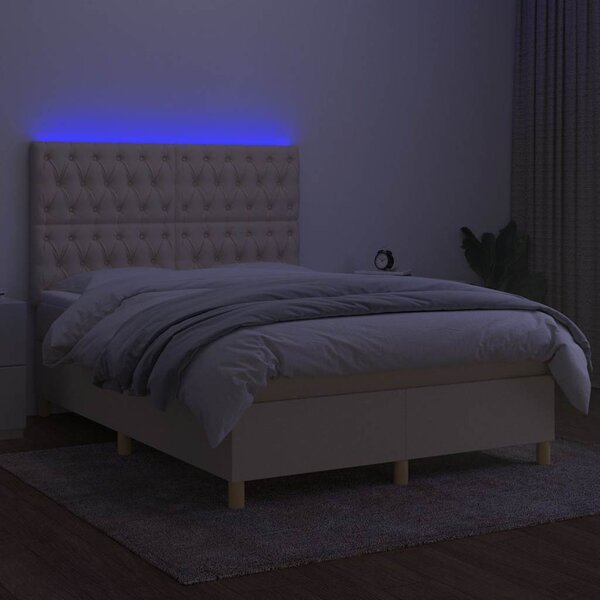 Box spring postel s matrací a LED krémová 140x190 cm textil 3135674
