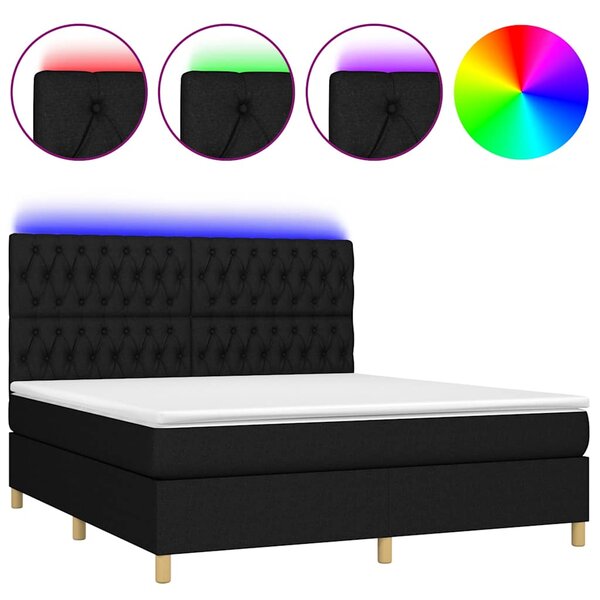 Box spring postel s matrací a LED černá 160x200 cm textil 3135687