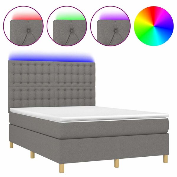 Box spring postel s matrací a LED tmavě šedá 140x200 cm textil 3135758
