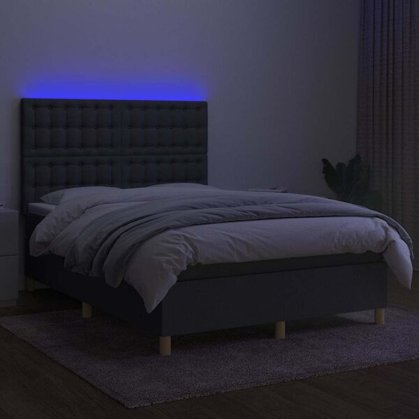 Box spring postel s matrací a LED tmavě šedá 140x200 cm textil 3135758