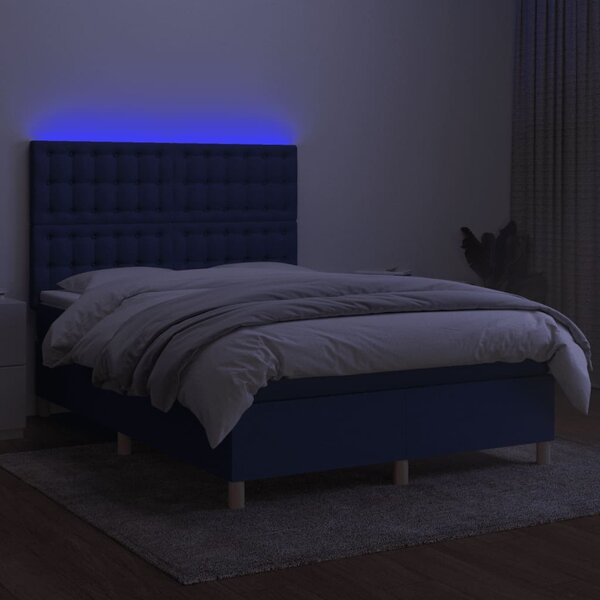Box spring postel s matrací a LED modrá 140x200 cm textil 3135763