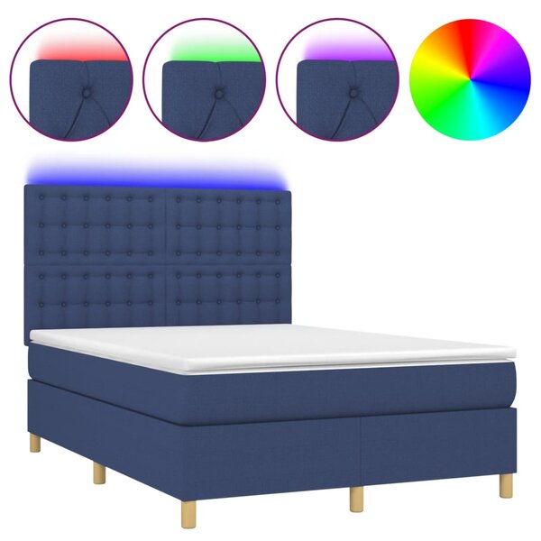 Box spring postel s matrací a LED modrá 140x200 cm textil 3135763
