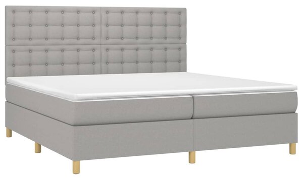 Box spring postel s matrací a LED světle šedá 200x200 cm textil 3135781
