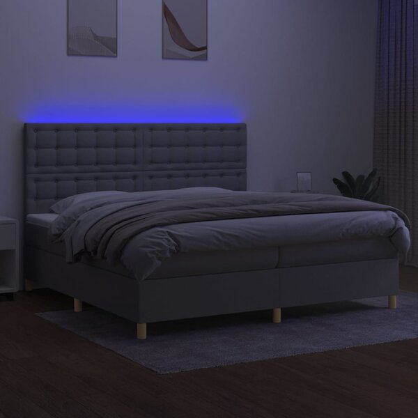Box spring postel s matrací a LED světle šedá 200x200 cm textil 3135781