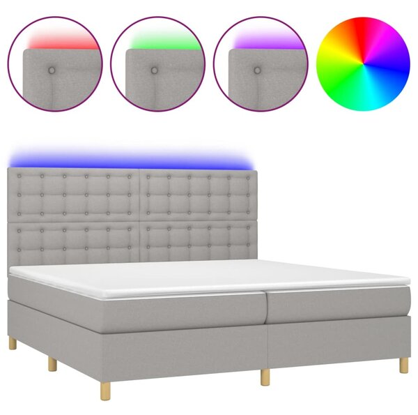 Box spring postel s matrací a LED světle šedá 200x200 cm textil 3135781