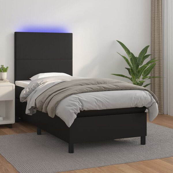 Box spring postel s matrací a LED černá 80 x 200 cm umělá kůže 3135789