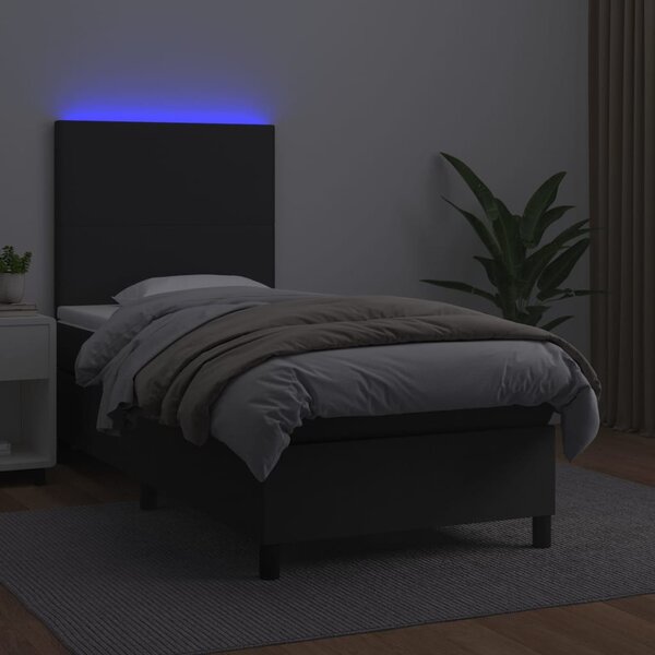 Box spring postel s matrací a LED černá 80 x 200 cm umělá kůže 3135789