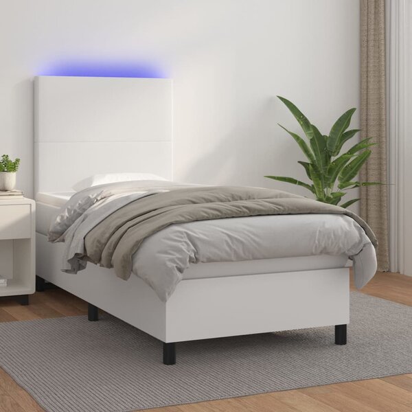 Box spring postel s matrací a LED bílá 80 x 200 cm umělá kůže 3135790