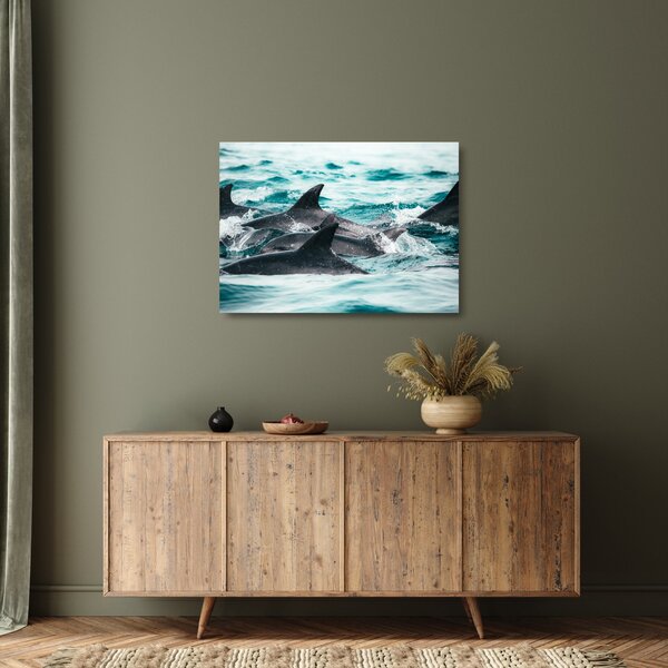 Skleněný obraz - Delfíni v oceáně (70x50 cm)