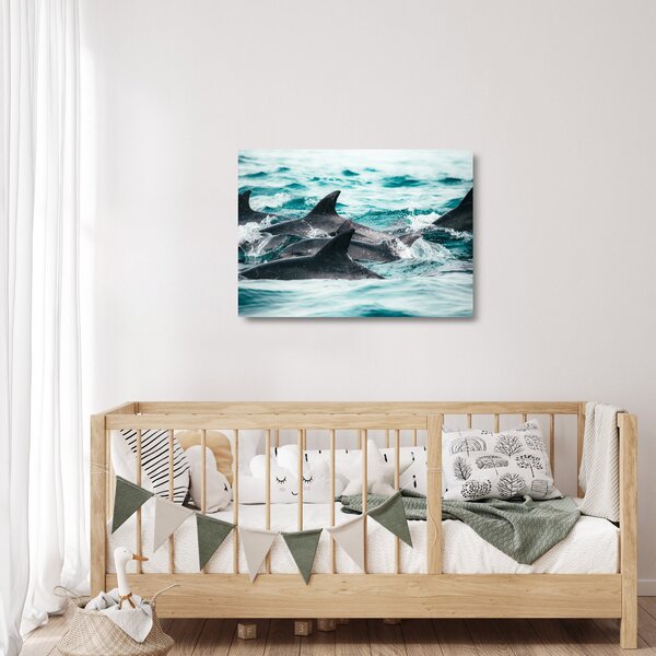 Skleněný obraz - Delfíni v oceáně (70x50 cm)