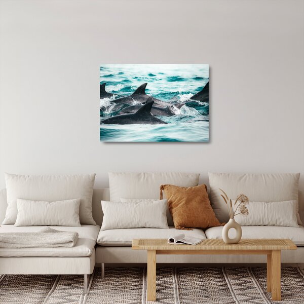 Skleněný obraz - Delfíni v oceáně (70x50 cm)