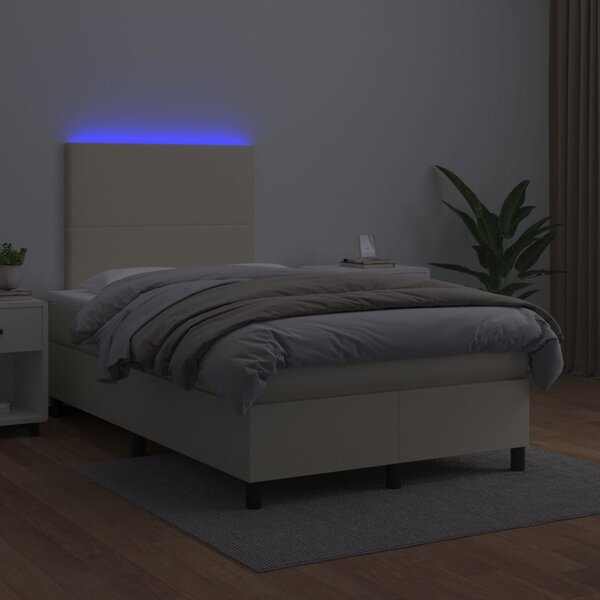 Box spring postel s matrací a LED krémová 120x200 cm umělá kůže 3135815