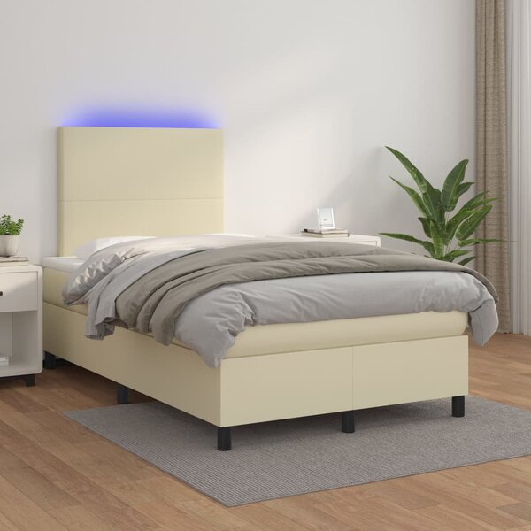 Box spring postel s matrací a LED krémová 120x200 cm umělá kůže 3135815