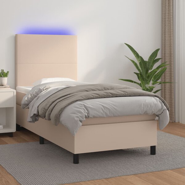 Box spring postel matrace a LED cappuccino 90x190 cm umělá kůže 3135800