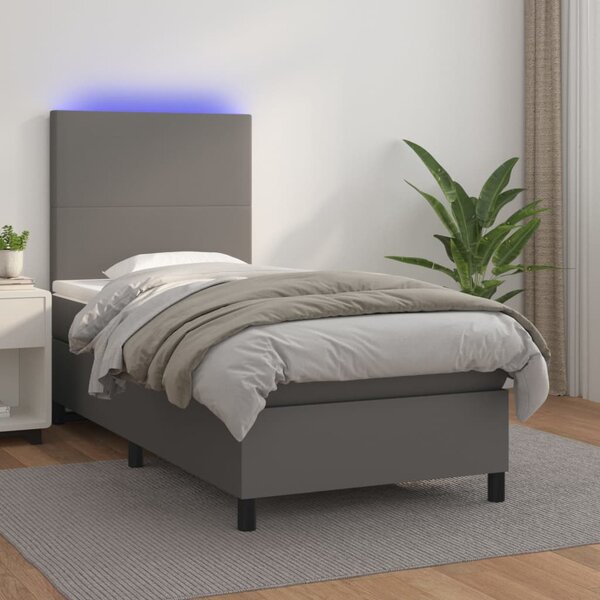 Box spring postel s matrací a LED šedá 90x190 cm umělá kůže 3135799