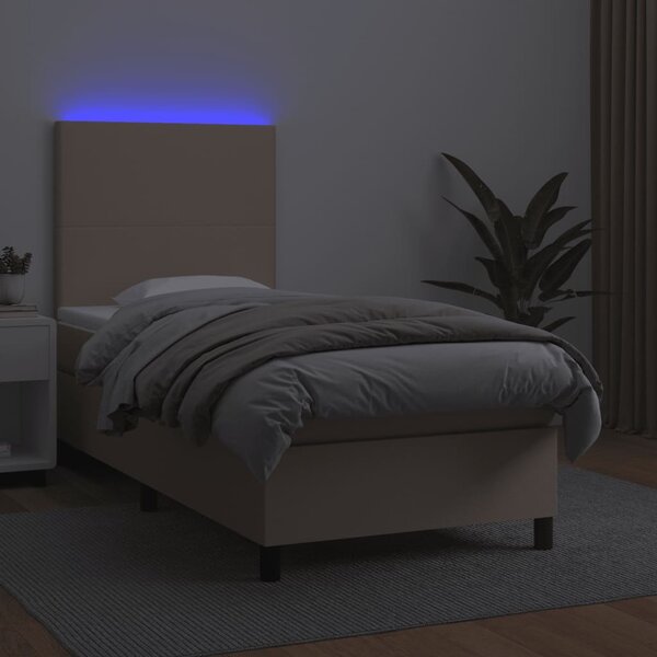 Box spring postel matrace a LED cappuccino 90x190 cm umělá kůže 3135800