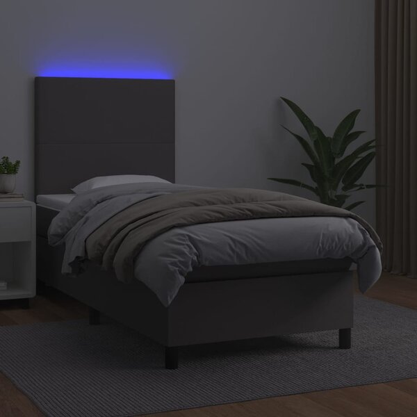 Box spring postel s matrací a LED šedá 90x190 cm umělá kůže 3135799
