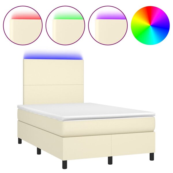 Box spring postel s matrací a LED krémová 120x200 cm umělá kůže 3135815