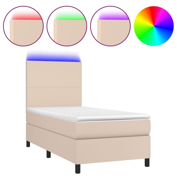 Box spring postel matrace a LED cappuccino 90x190 cm umělá kůže 3135800