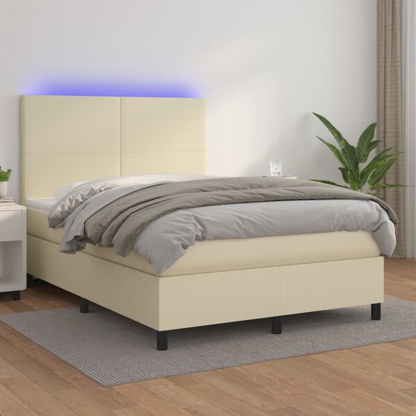 Box spring postel s matrací a LED krémová 140x190 cm umělá kůže 3135821