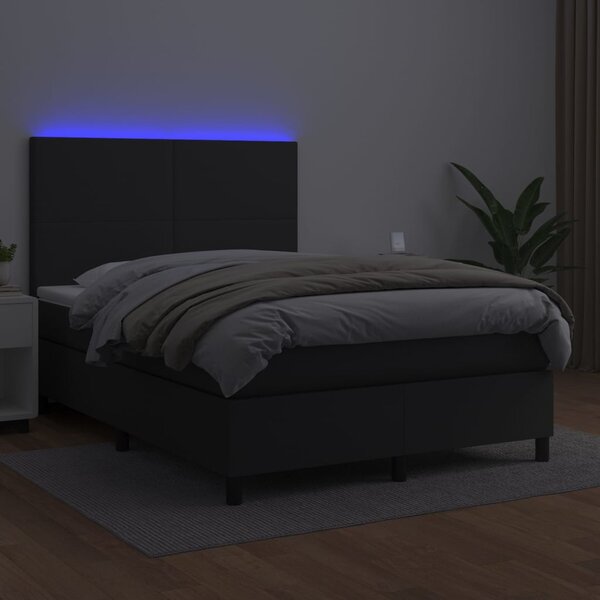 Box spring postel s matrací a LED černá 140 x 190 cm umělá kůže 3135819