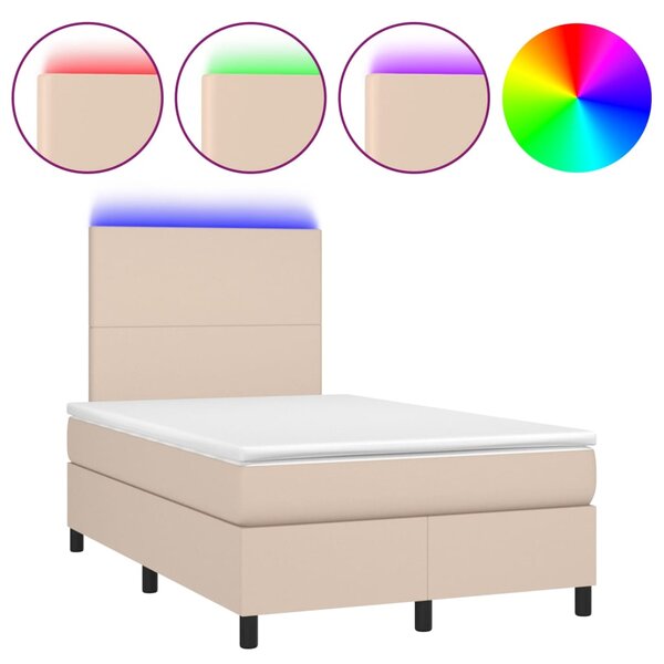 Box spring postel matrace a LED cappuccino 120x200cm umělá kůže 3135818