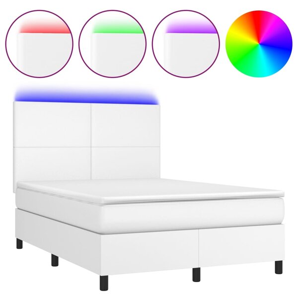 Box spring postel s matrací a LED bílá 140x200 cm umělá kůže 3135826