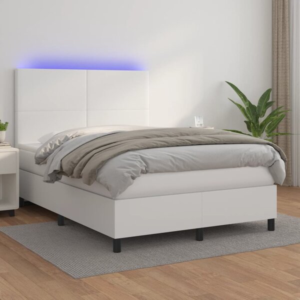 Box spring postel s matrací a LED bílá 140x200 cm umělá kůže 3135826