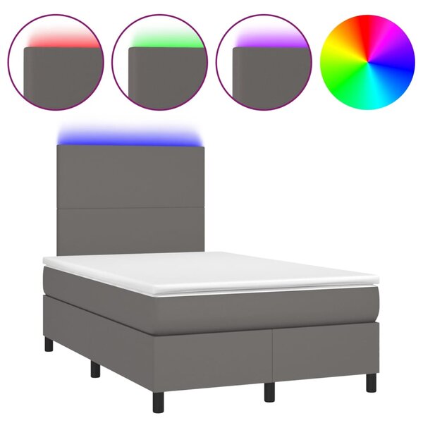 Box spring postel s matrací a LED šedá 120x200 cm umělá kůže 3135817