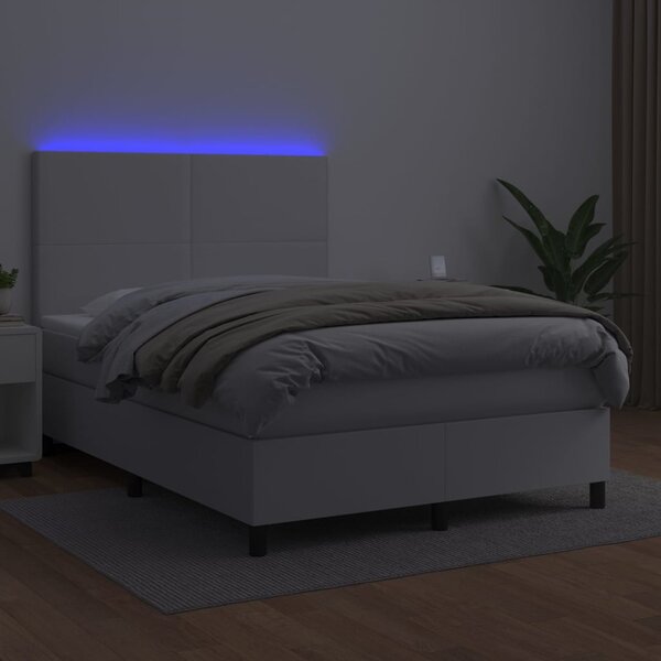 Box spring postel s matrací a LED bílá 140x200 cm umělá kůže 3135826