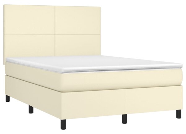 Box spring postel s matrací a LED krémová 140x190 cm umělá kůže 3135821