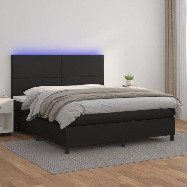 Box spring postel s matrací a LED černá 180x200 cm umělá kůže 3135837