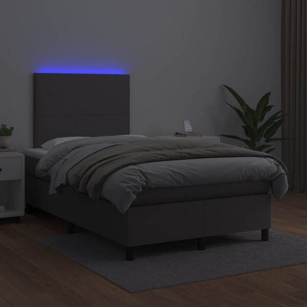 Box spring postel s matrací a LED šedá 120x200 cm umělá kůže 3135817