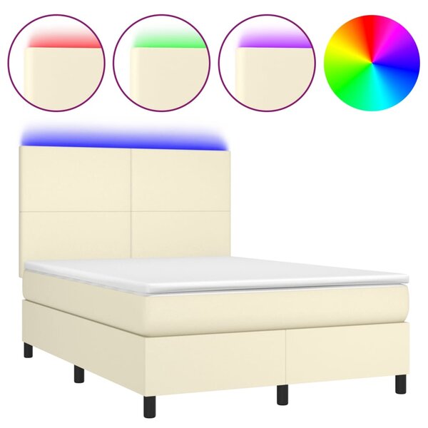 Box spring postel s matrací a LED krémová 140x190 cm umělá kůže 3135821
